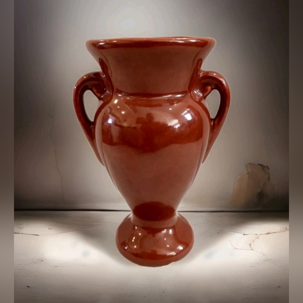VINTAGE CAMARK USA POTTERY BROWN DOUBLE HANDLE 5" VASE